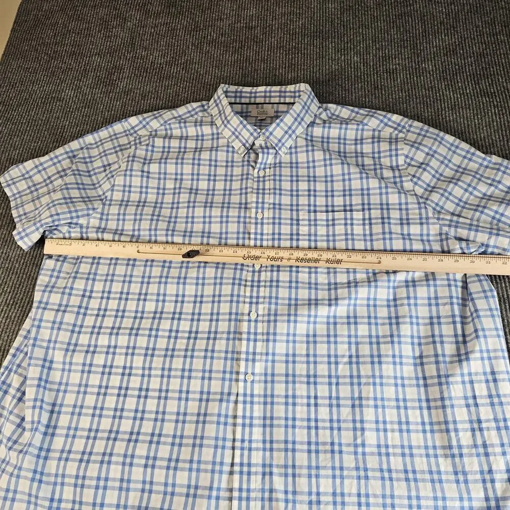 Croft & Barrow Shirt Mens 4XL Big Blue White Plaid Short Sleeve Button Down - Picture 4 of 8